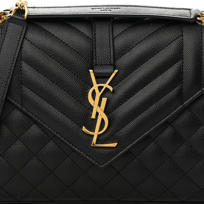Saint Laurent Grain De Poudre Textured Mixed Matelasse Triquilt Medium Monogram Satchel Black 7 of 10