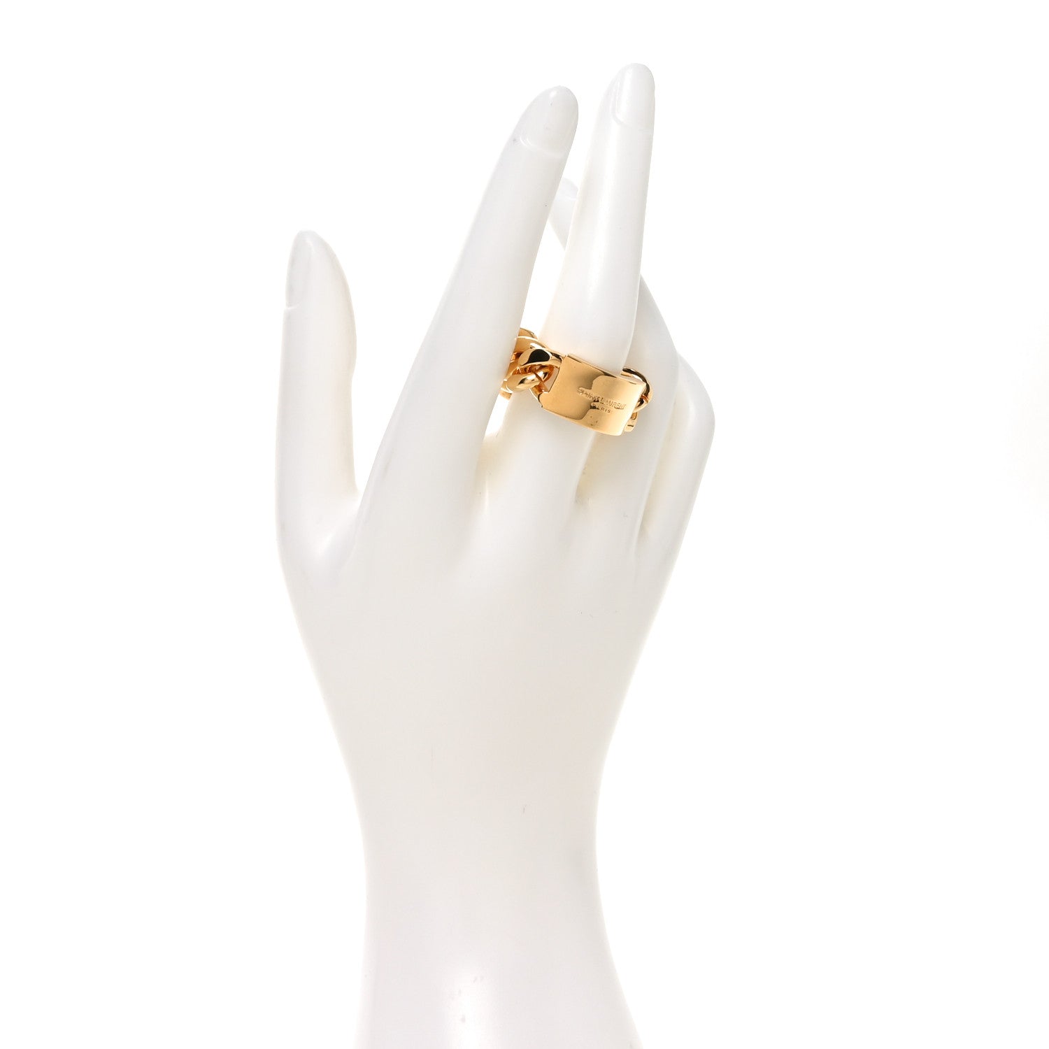 Saint Laurent Logo Engraved Chain Ring 62 10 Gold 2 of 4