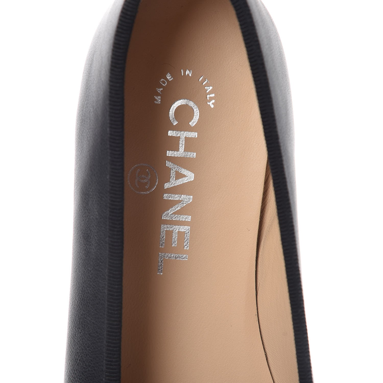 Chanel Calfskin Metallic Goatskin CC Cap Toe Ballerina Flats 39.5 Black Silver 7 of 8