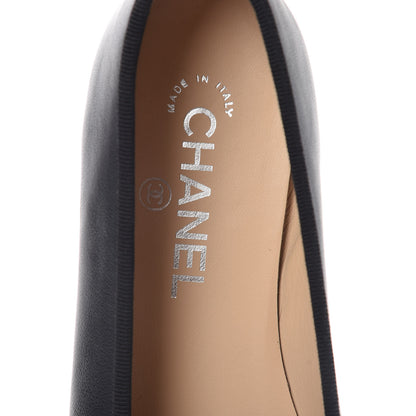 Chanel Calfskin Metallic Goatskin CC Cap Toe Ballerina Flats 39.5 Black Silver 7 of 8