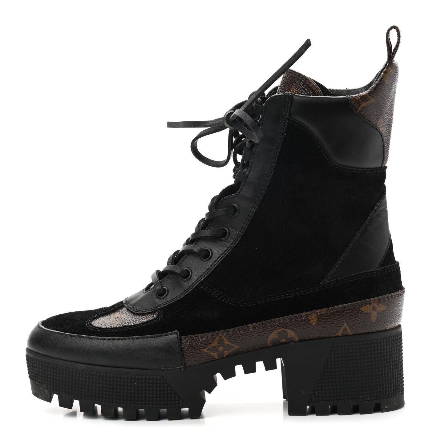 Suede Calfskin Monogram Laureate Platform Desert Boots 38 Black