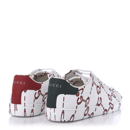 Gucci Calfskin GucciGhost Print Womens Ace Sneakers 38 White Hibiscus Red 4 of 11
