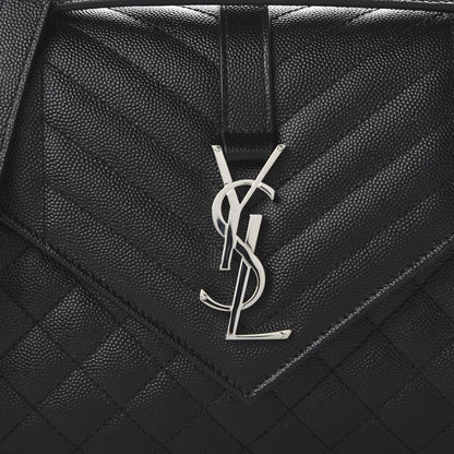 Saint Laurent Grain De Poudre Textured Mixed Matelasse Triquilt Medium Monogram Satchel Black 9 of 9