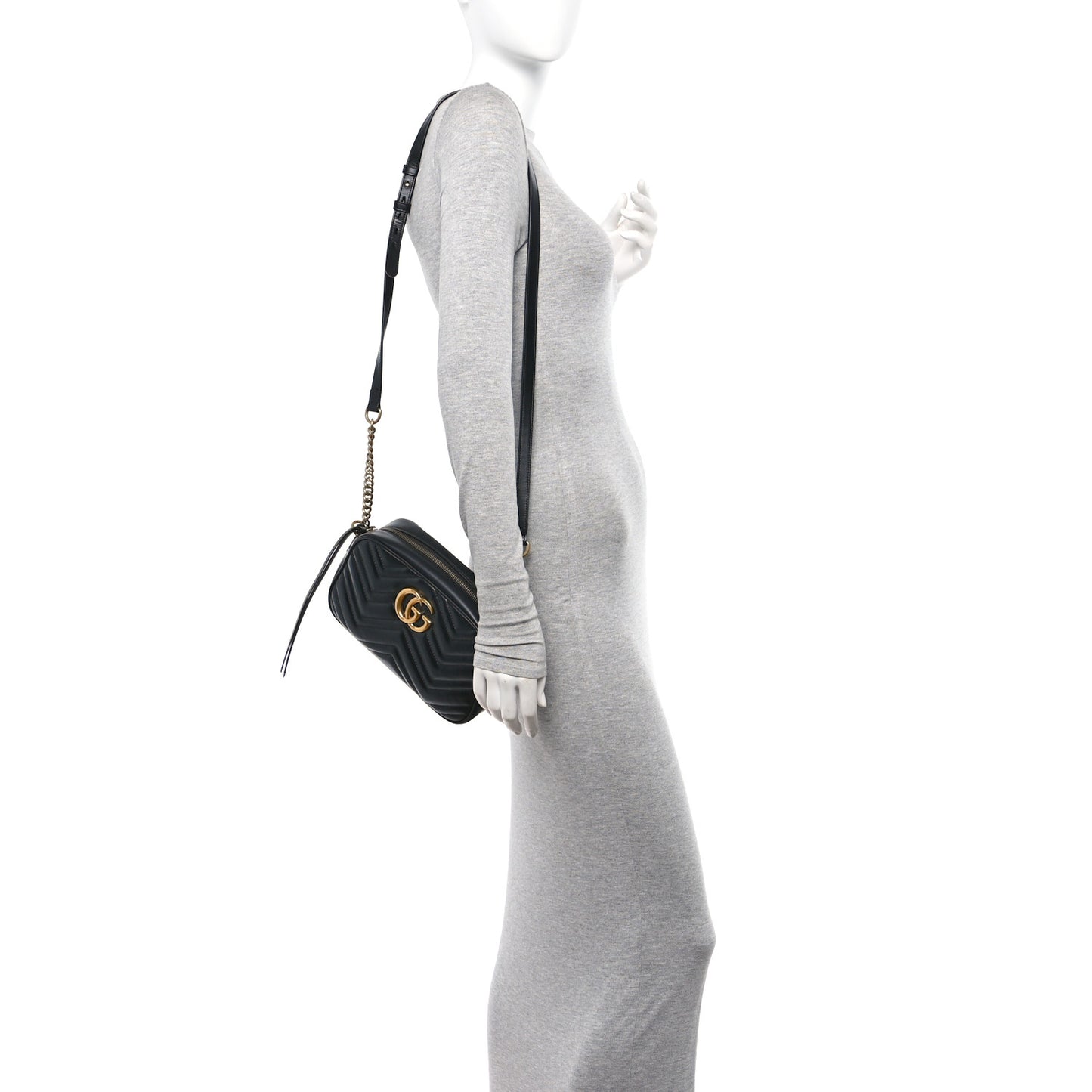 Calfskin Matelasse Small GG Marmont Chain Shoulder Bag Black