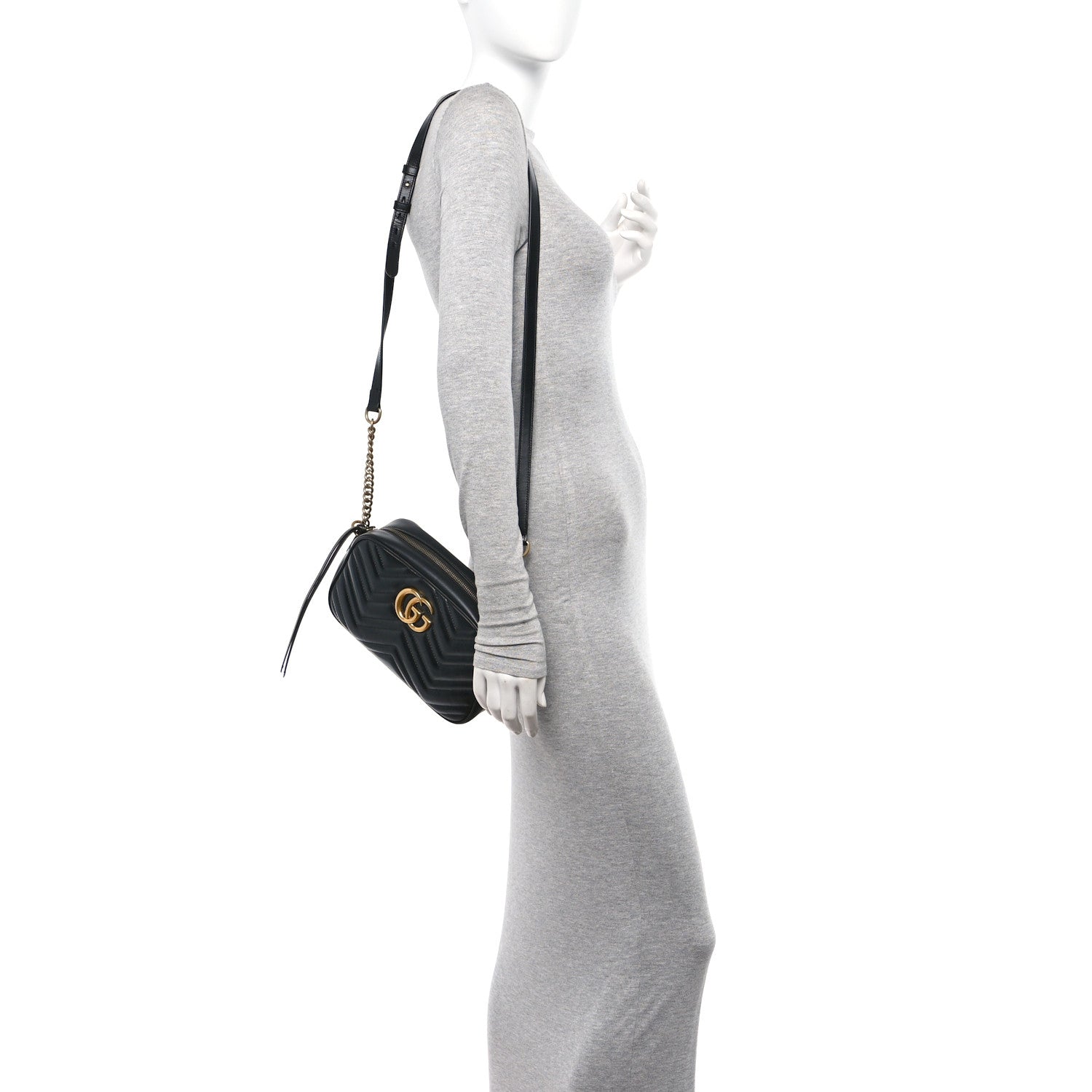Gucci Calfskin Matelasse Small GG Marmont Chain Shoulder Bag Black 2 of 11