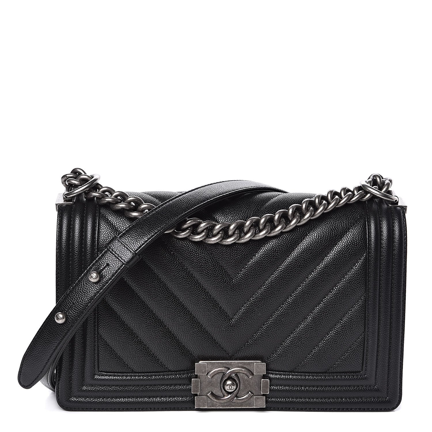 Chanel Caviar Chevron Quilted Medium Boy Flap Black 1 of 11