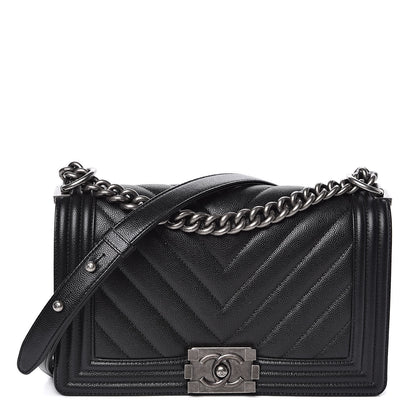 Chanel Caviar Chevron Quilted Medium Boy Flap Black 1 of 11
