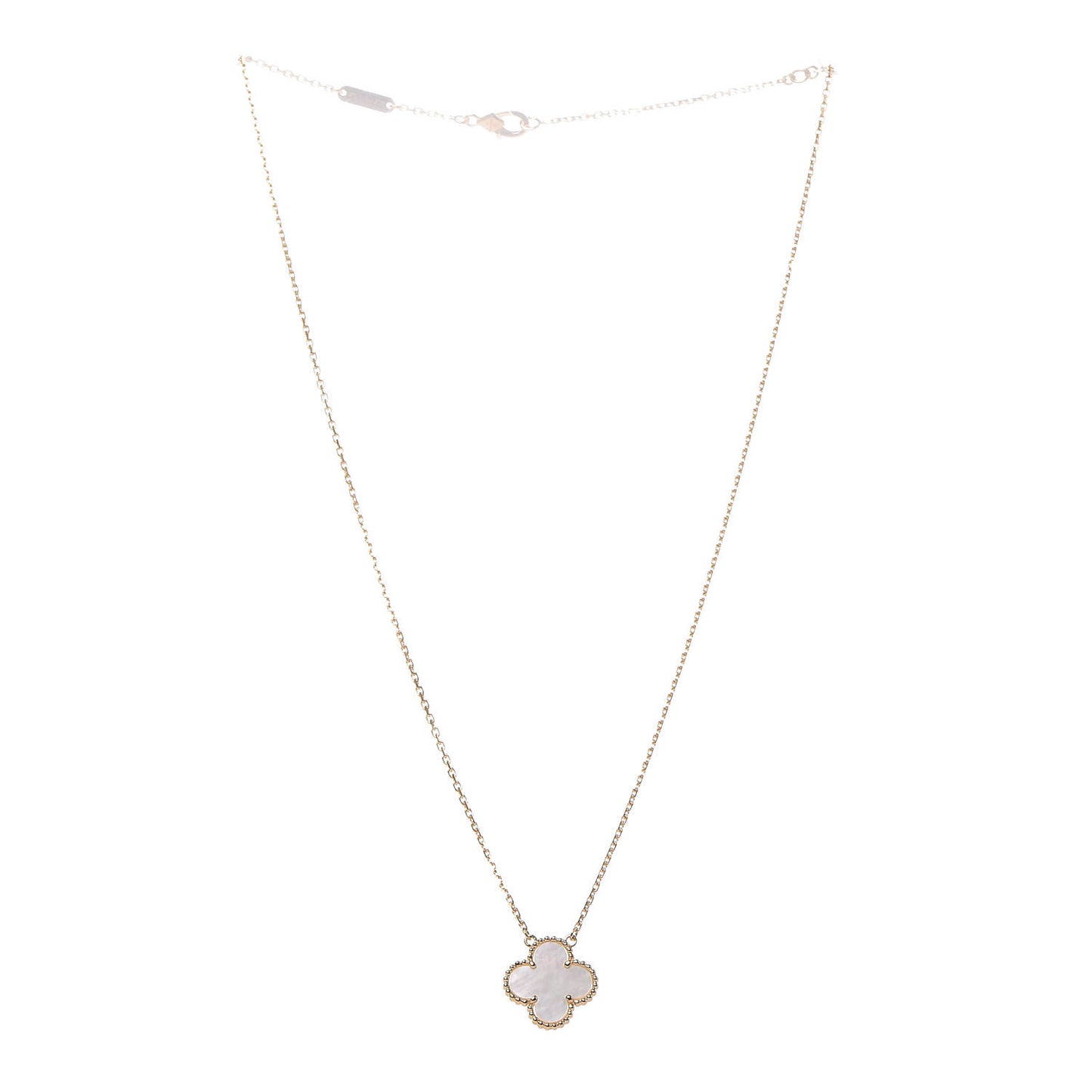 18K Yellow Gold Mother of Pearl Vintage Alhambra Pendant Necklace