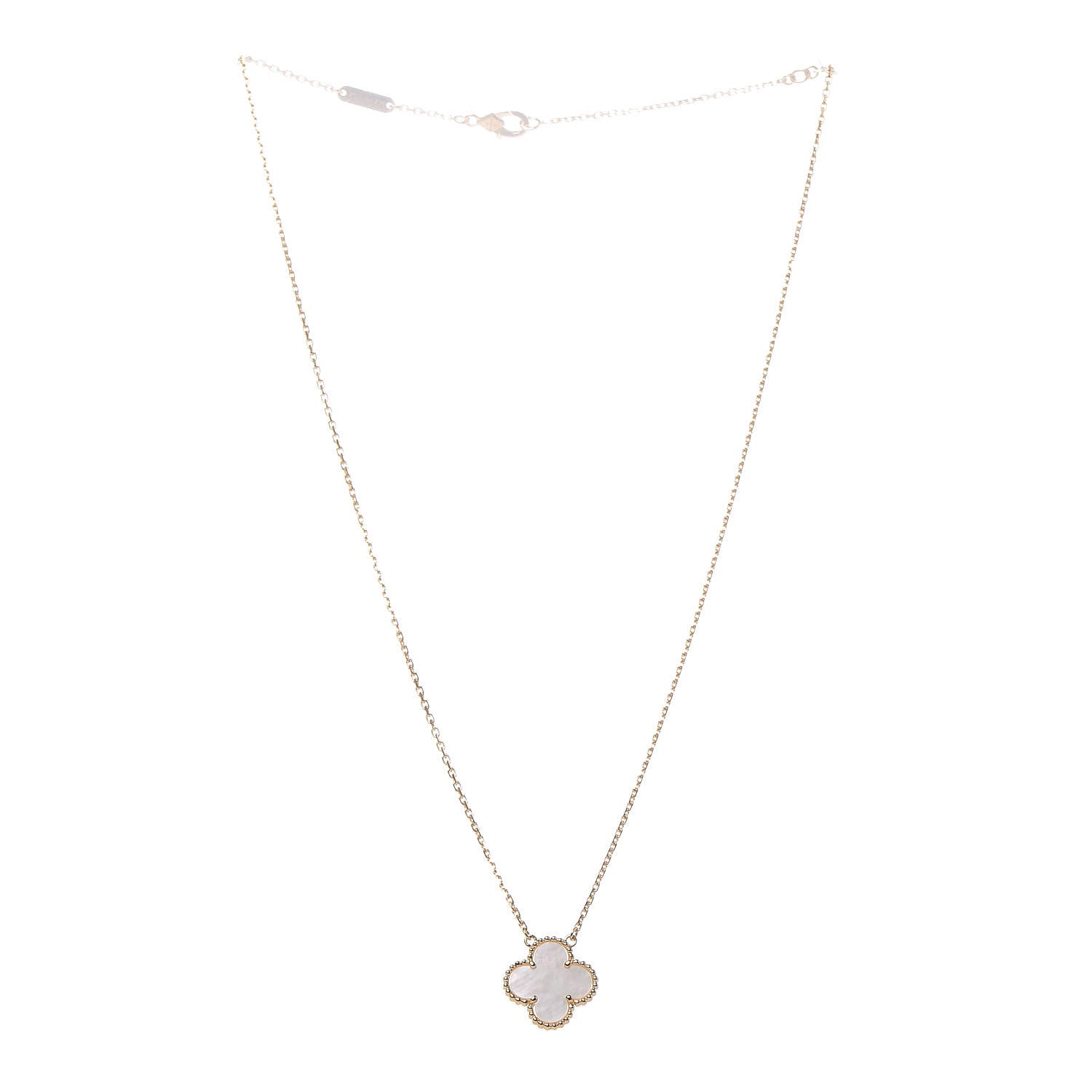 Van Cleef & Arpels 18K Yellow Gold Mother of Pearl Vintage Alhambra Pendant Necklace 3 of 7
