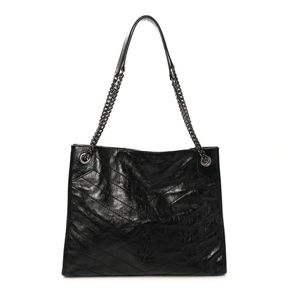 Saint Laurent Crinkled Calfskin Matelasse Monogram Medium Niki Shopper Tote Black 1 of 10
