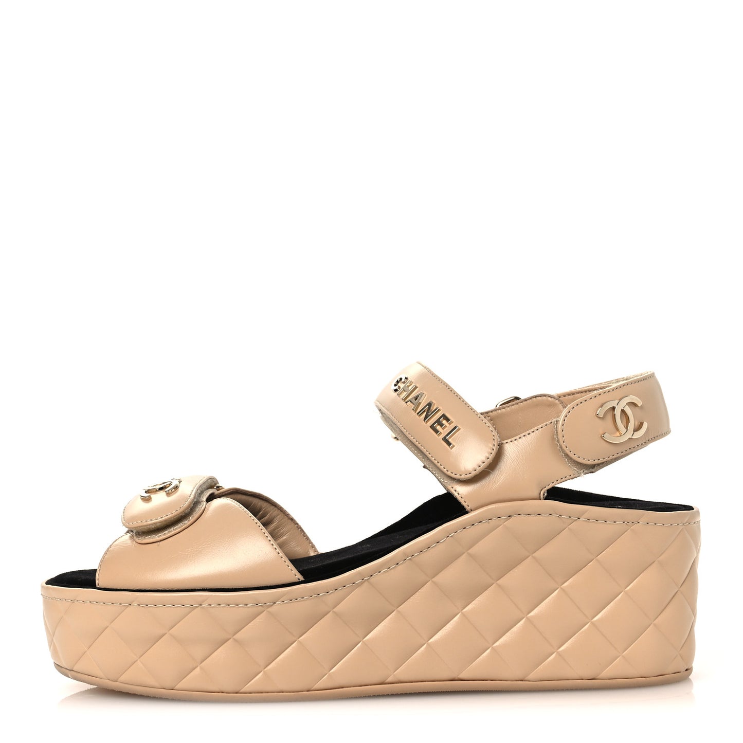 Shiny Calfskin Logo Platform Sandals 40 Beige