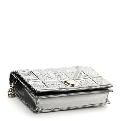 Christian Dior Metallic Patent Micro-Cannage Diorama Wallet on Chain Pouch Silver 4 of 8
