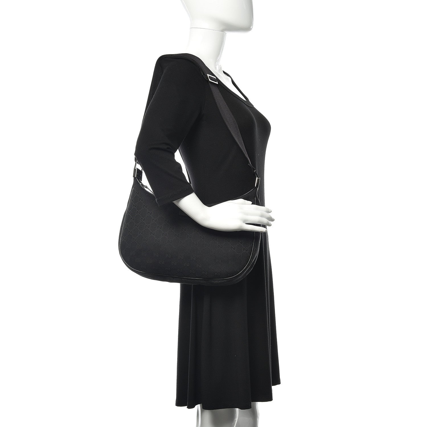 Gucci Monogram Medium Half Moon Hobo Black 2 of 10