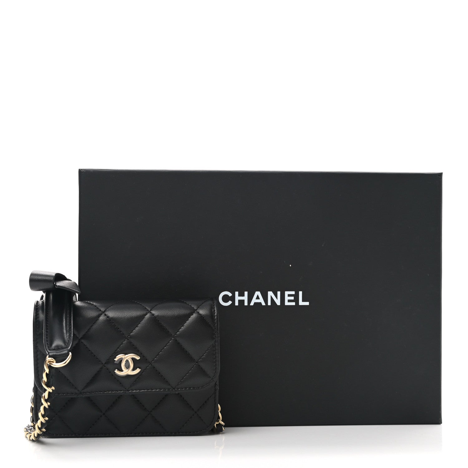 Chanel Lambskin Quilted Mini Coco Bow Clutch With Chain Black 10 of 10