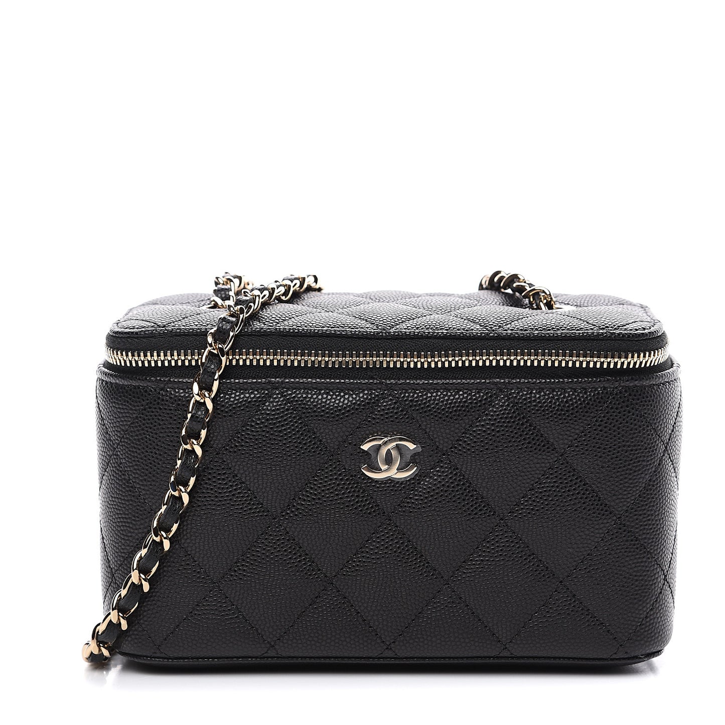 Caviar Quilted Small Vanity Case With Chain Black