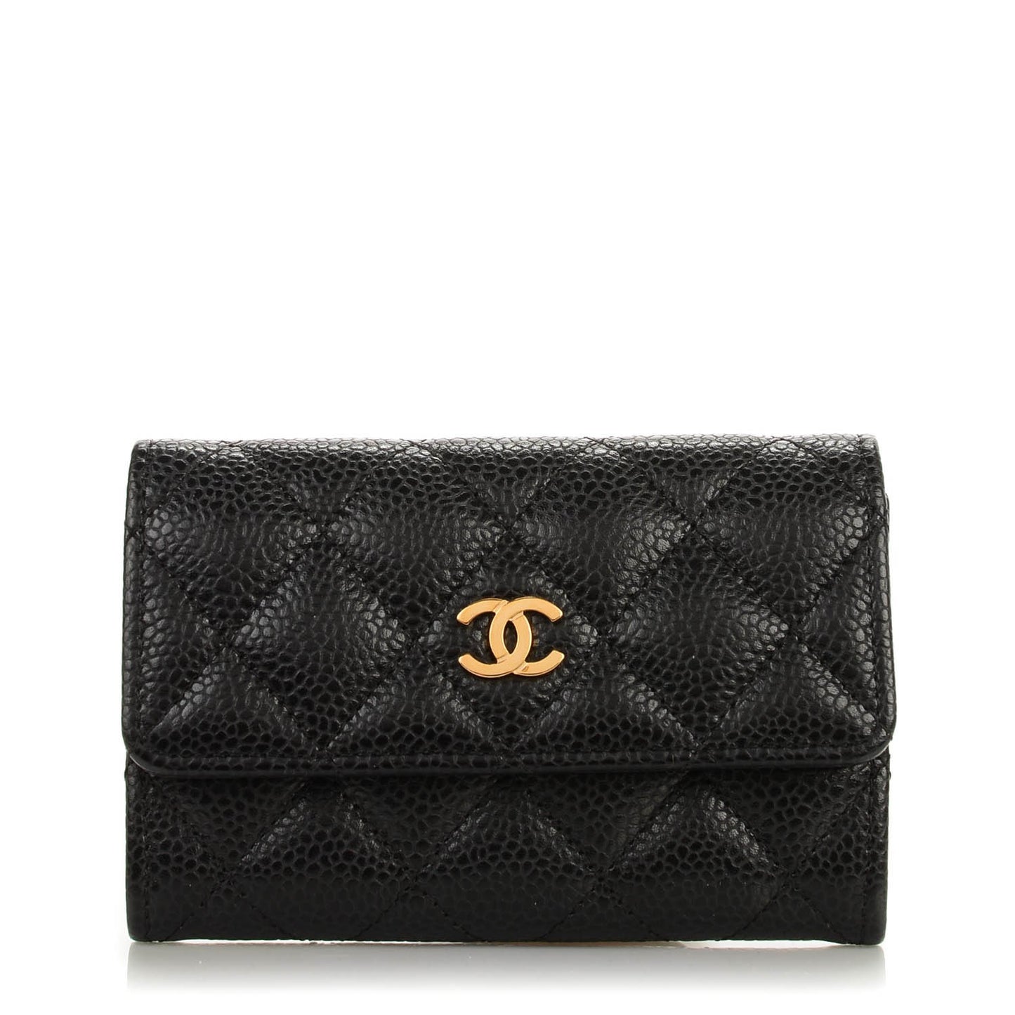Caviar Quilted Flap Card Holder Black