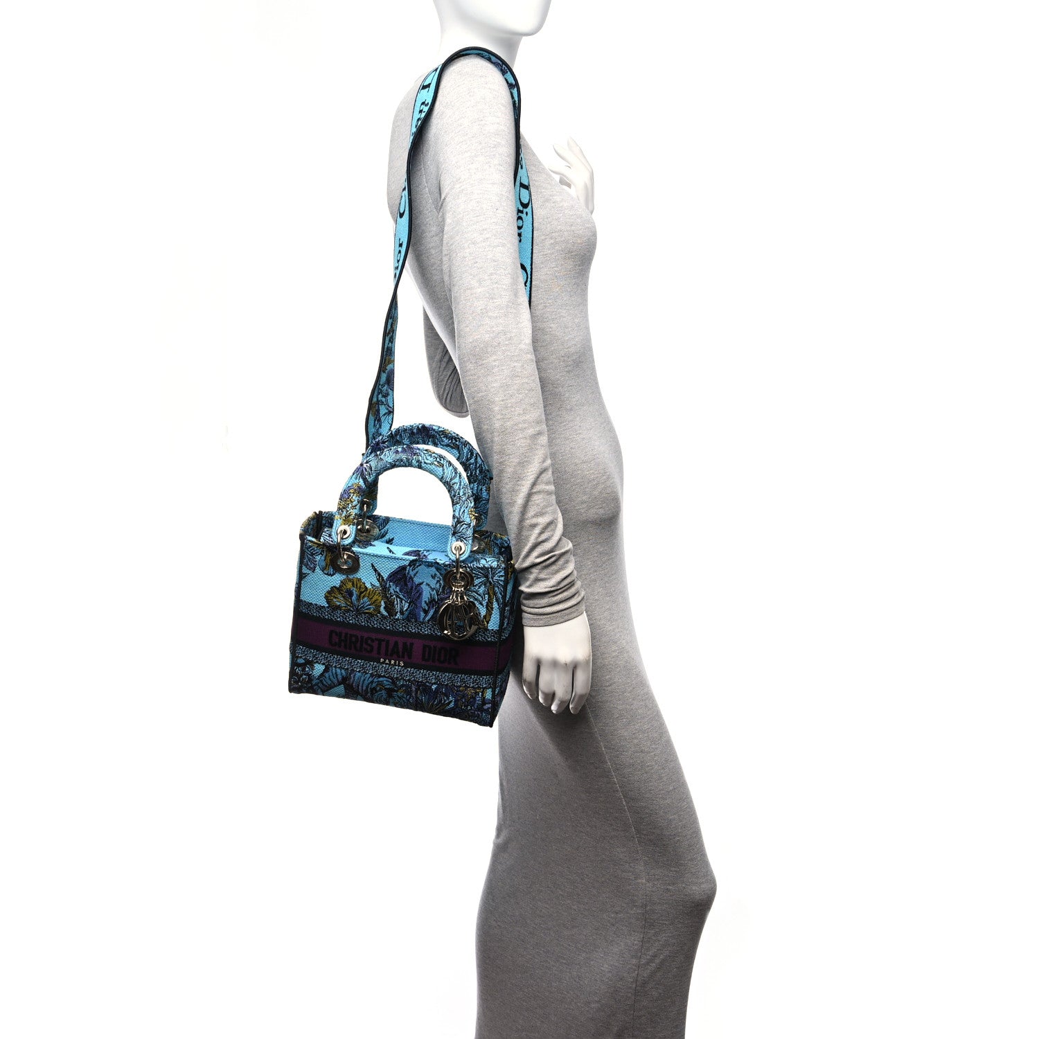 Christian Dior Canvas Toile de Jouy Voyage Embroidered Medium Lady D-Lite Celestial Blue 3 of 11