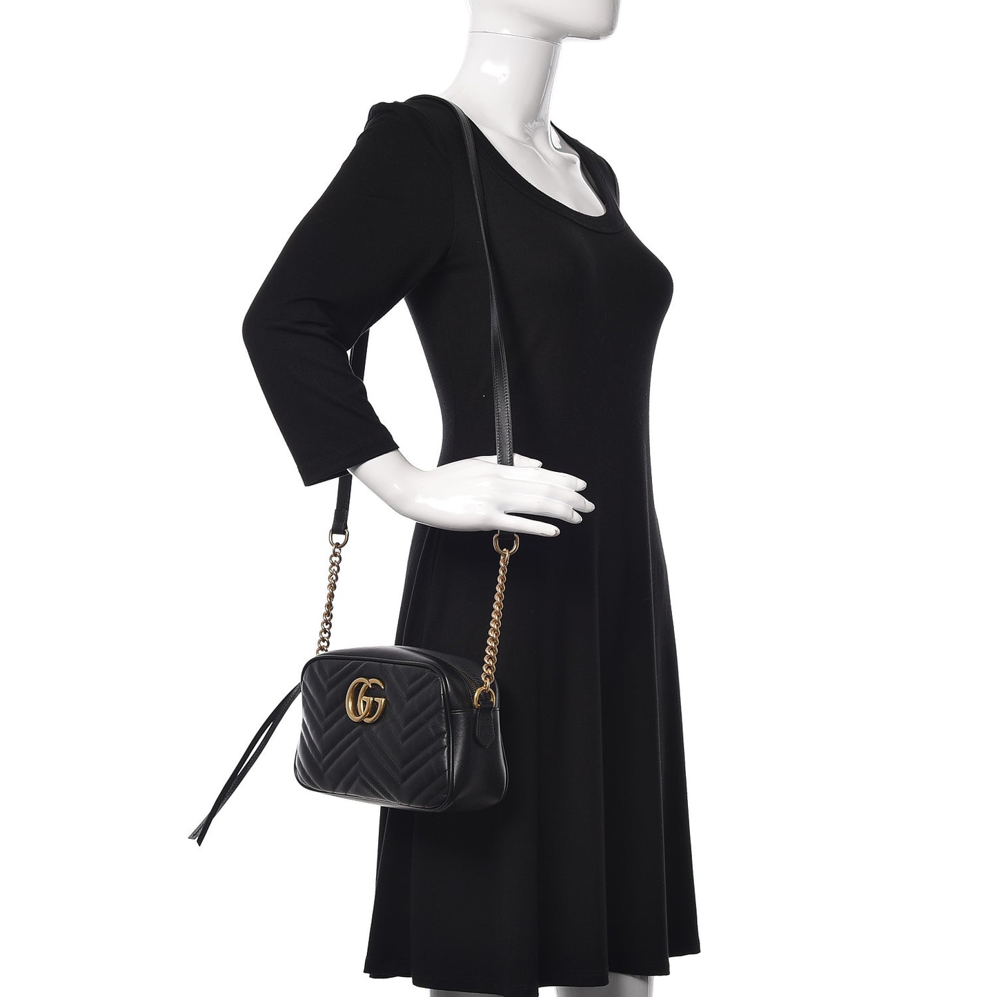 Calfskin Matelasse Small GG Marmont Chain Shoulder Bag Black