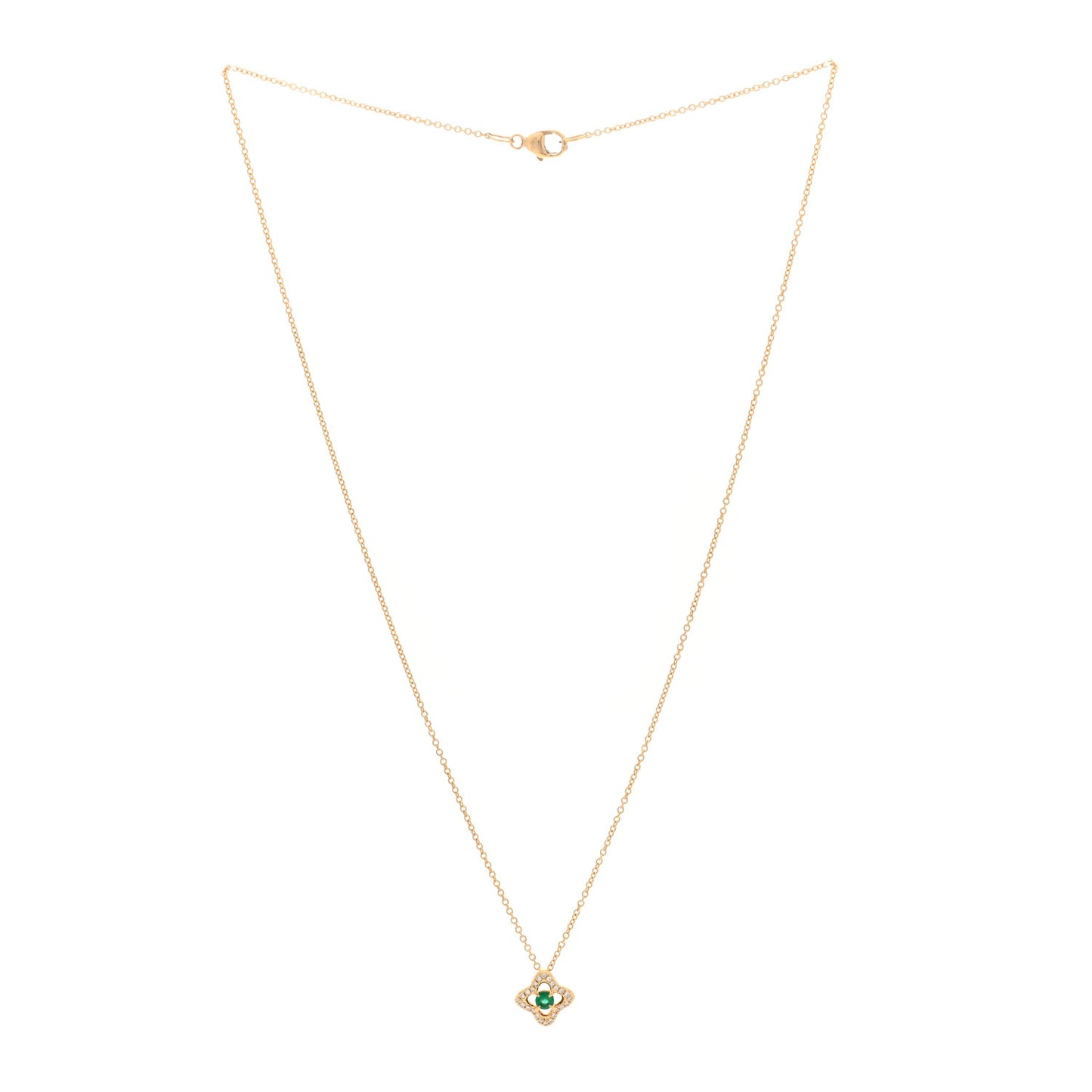 18K Yellow Gold Diamond Emerald Venetian Quatrefoil Pendant Necklace