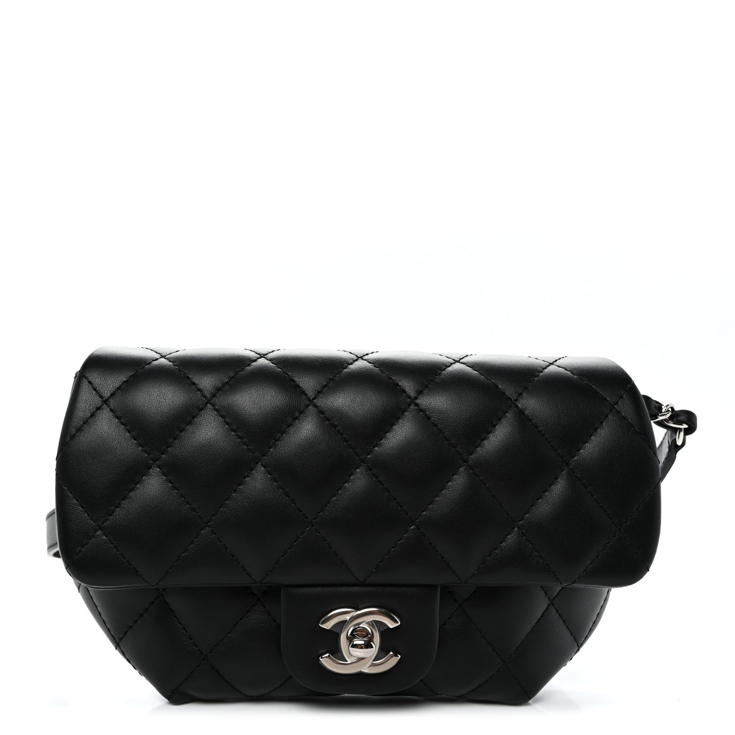 Calfskin Quilted CC Uniform Flap Belt Bag Black