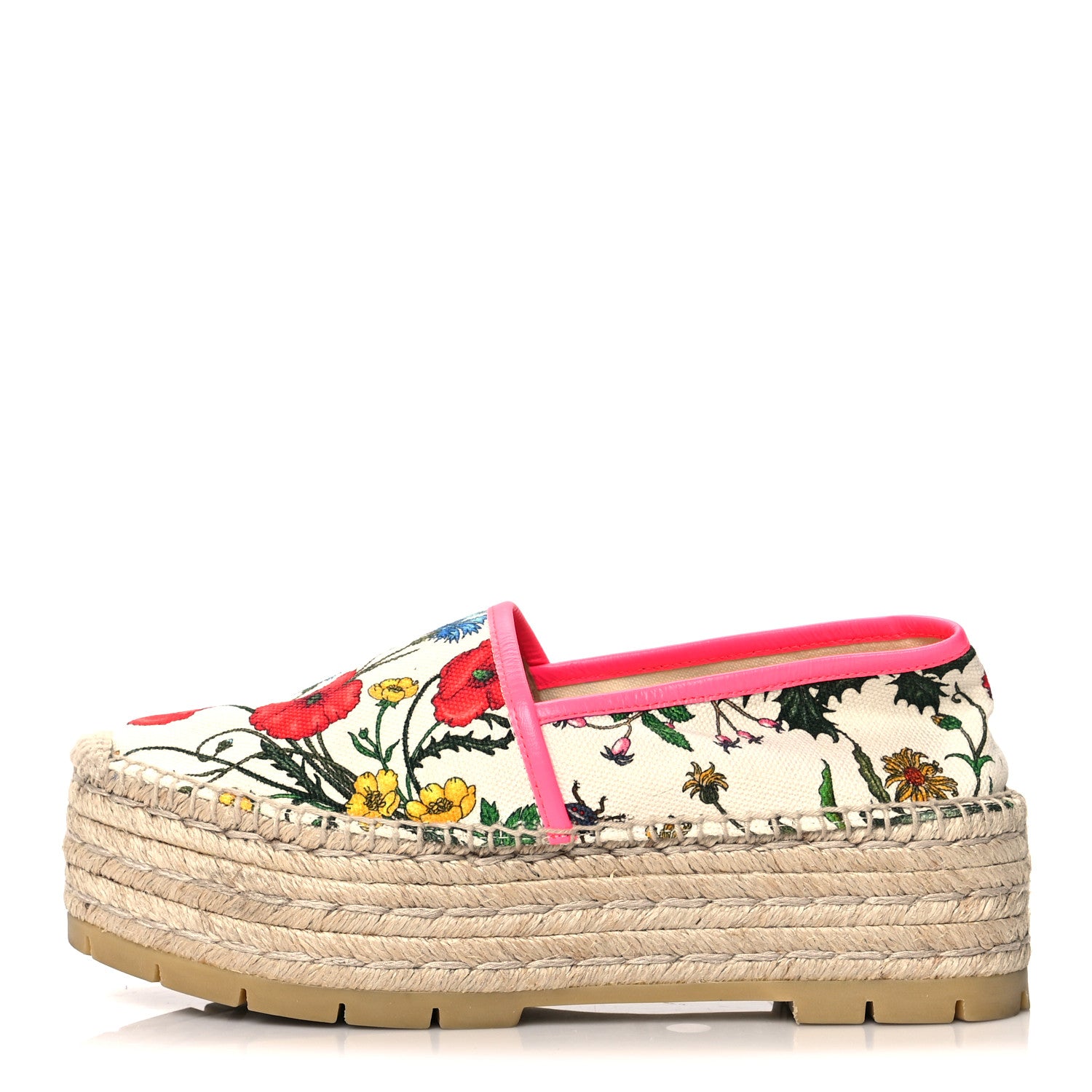 Gucci Canvas Flora Print Platform Espadrilles 38 White Multicolor Fuxia 1 of 8