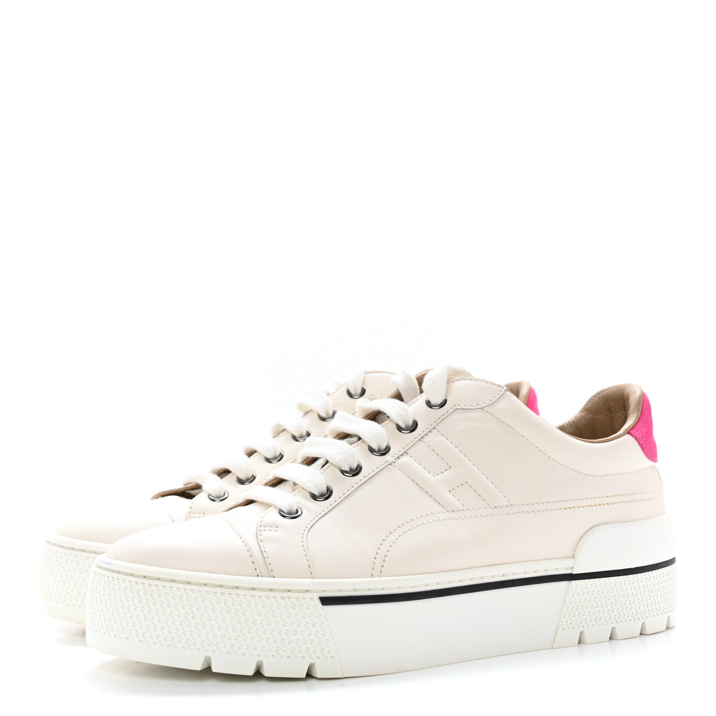 Calfskin Suede Goatskin Womens Voltage Sneakers 39.5 Blanc Rose Fuchsia