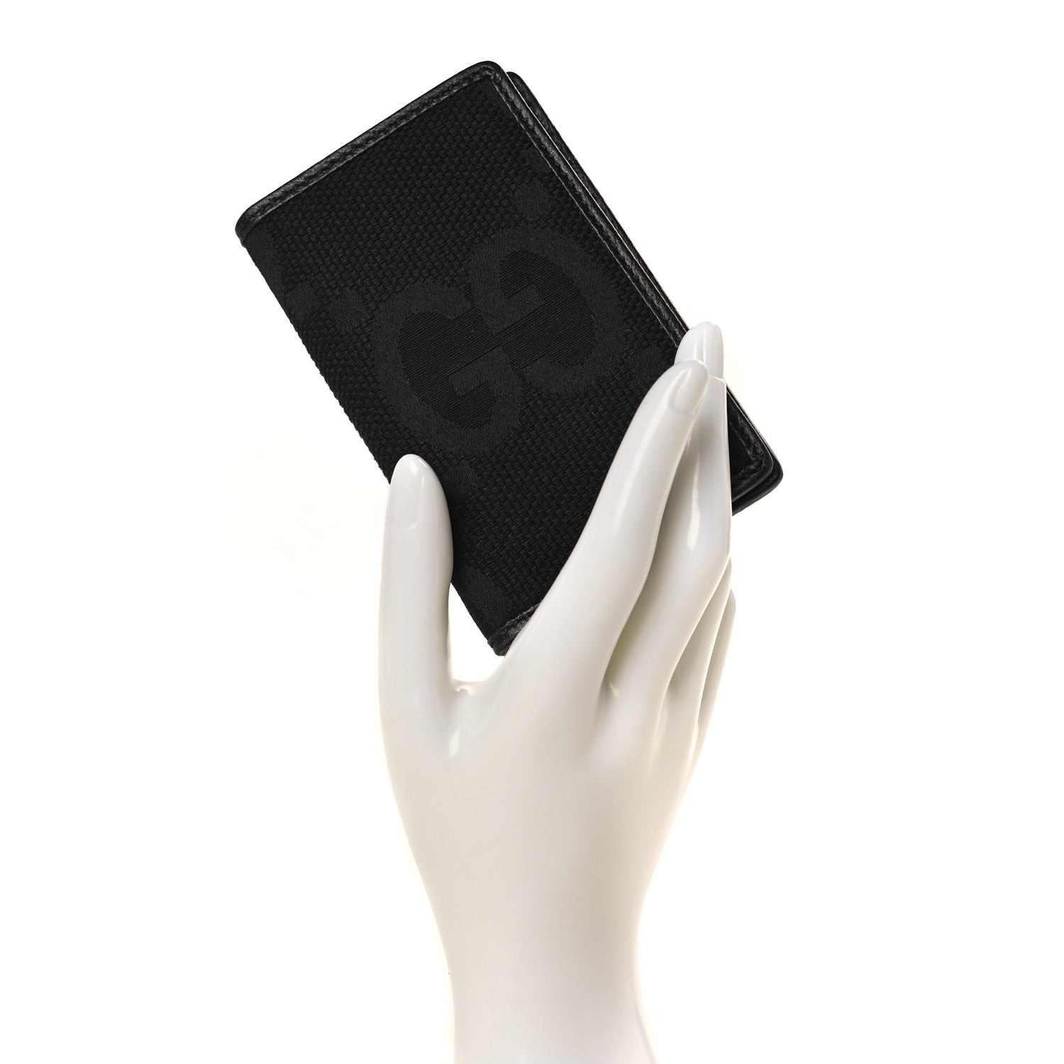 Gucci Canvas Monogram Jumbo GG Textured Dollar Calfskin Card Case Black 2 of 6