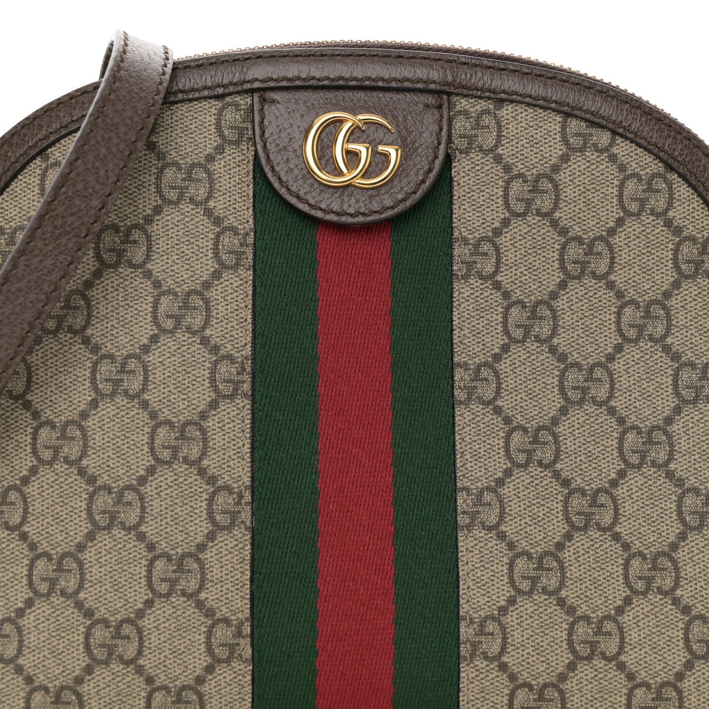 GG Supreme Monogram Textured Dollar Calfskin Web Small Ophidia Dome Shoulder Bag Beige Ebony New Acero