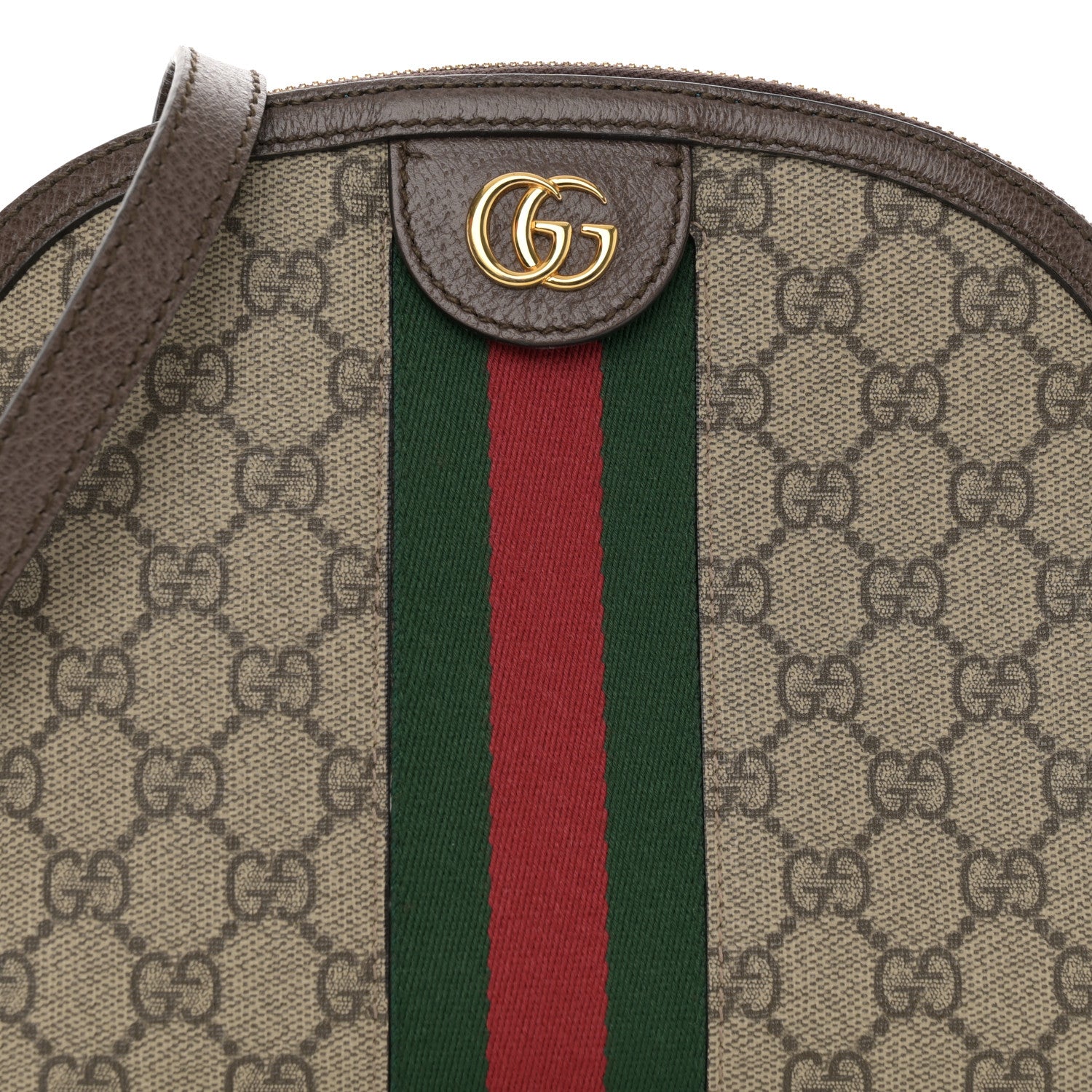 Gucci GG Supreme Monogram Textured Dollar Calfskin Web Small Ophidia Dome Shoulder Bag Beige Ebony New Acero 6 of 11
