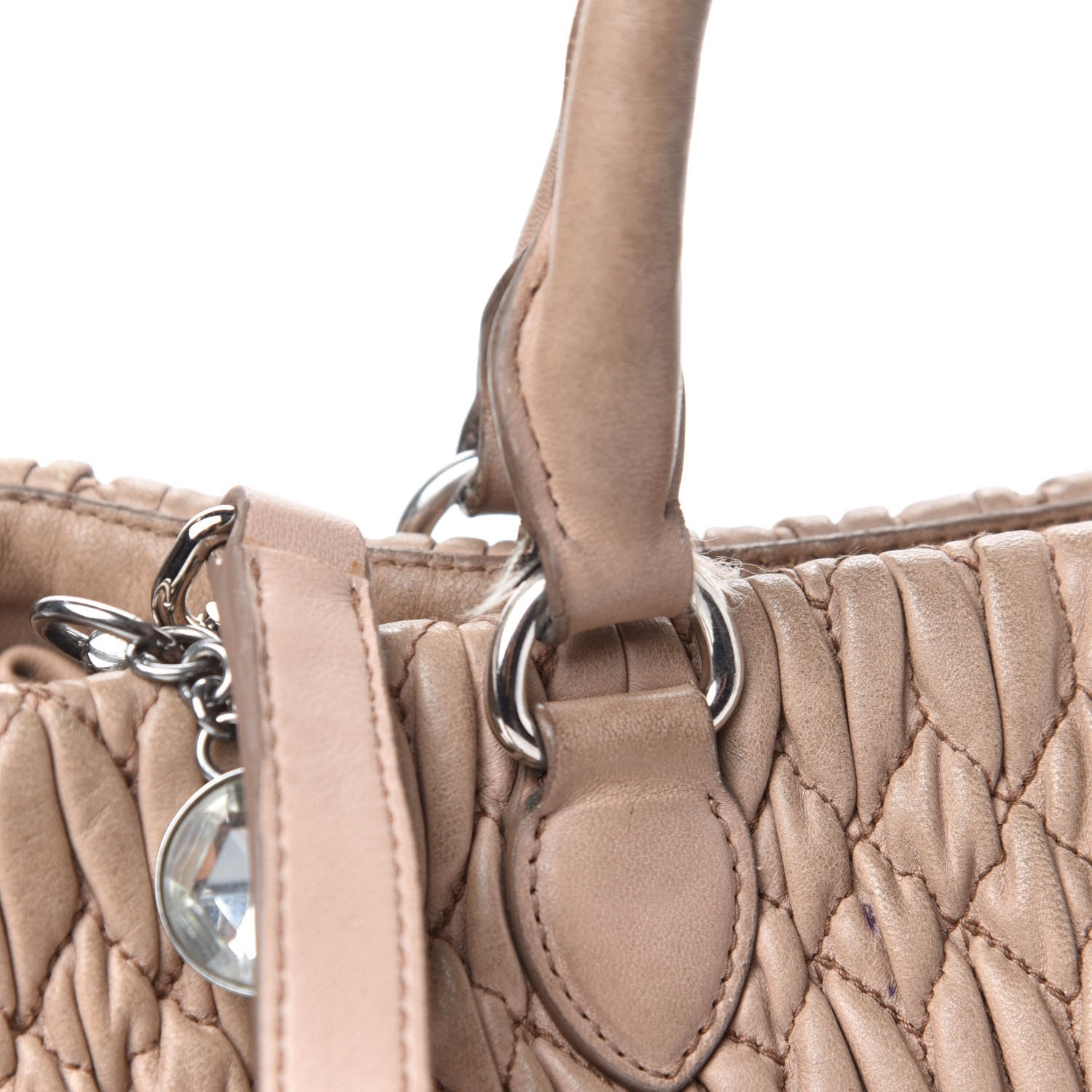 Miu Miu Nappa Matelasse Swarovski Crystal Tote Cammeo 12 of 17