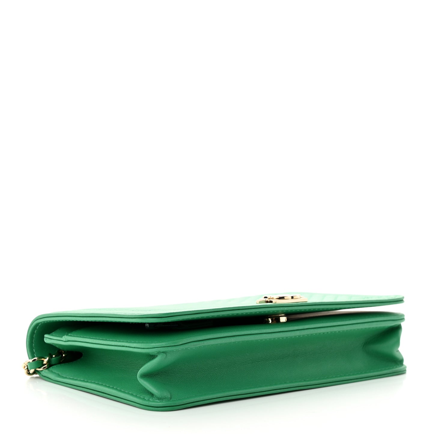 Lambskin Chevron Quilted Boy Wallet On Chain WOC Green