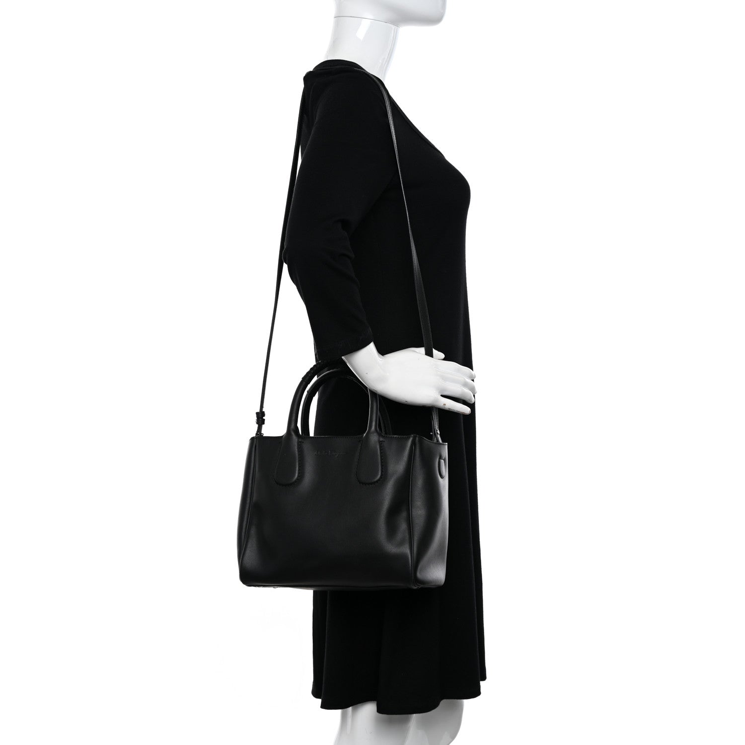 Salvatore Ferragamo Calfskin Double Handle Small Nolita Satchel Black 2 of 15