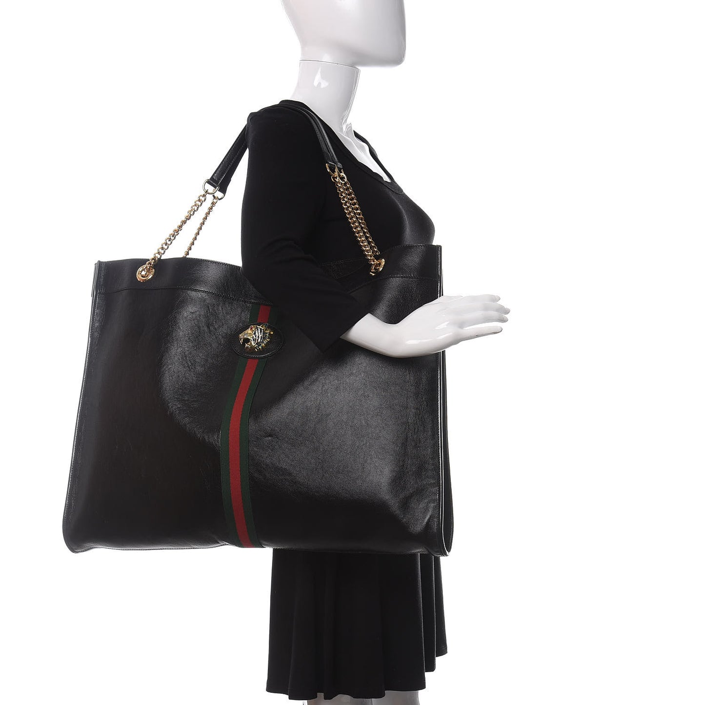 Calfskin Maxi Rajah Chain Tote Black