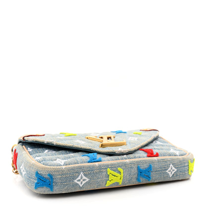 Louis Vuitton Embroidered Monogram Denim New Wave Chain Pochette Blue 4 of 10
