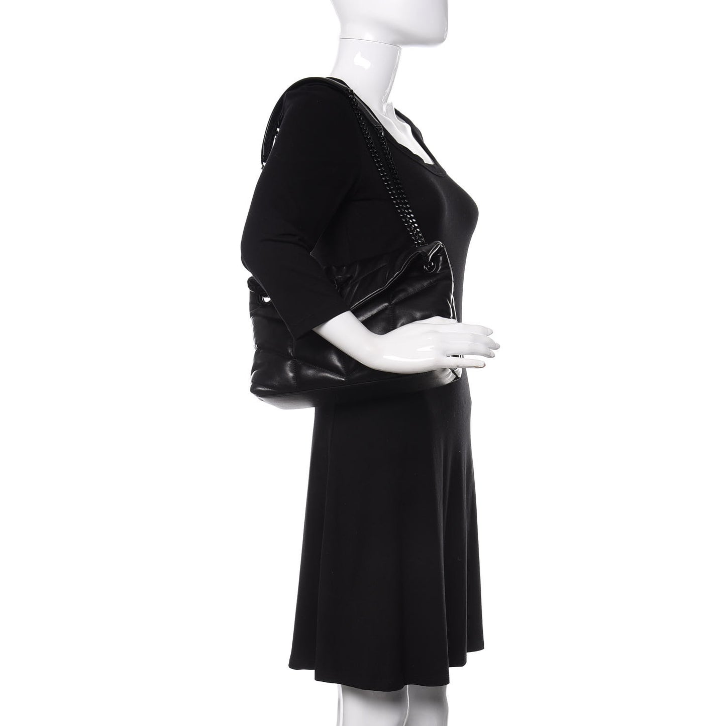 Lambskin Quilted Small Loulou Puffer Monogram Chain Satchel Black