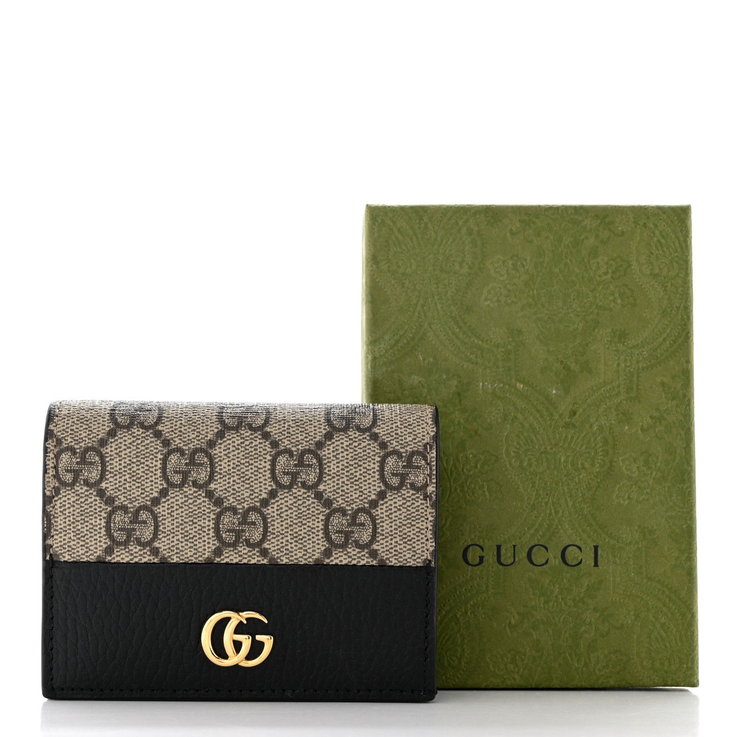 Gucci Dollar Calfskin GG Supreme Monogram GG Marmont Card Case Black Beige Ebony 8 of 8
