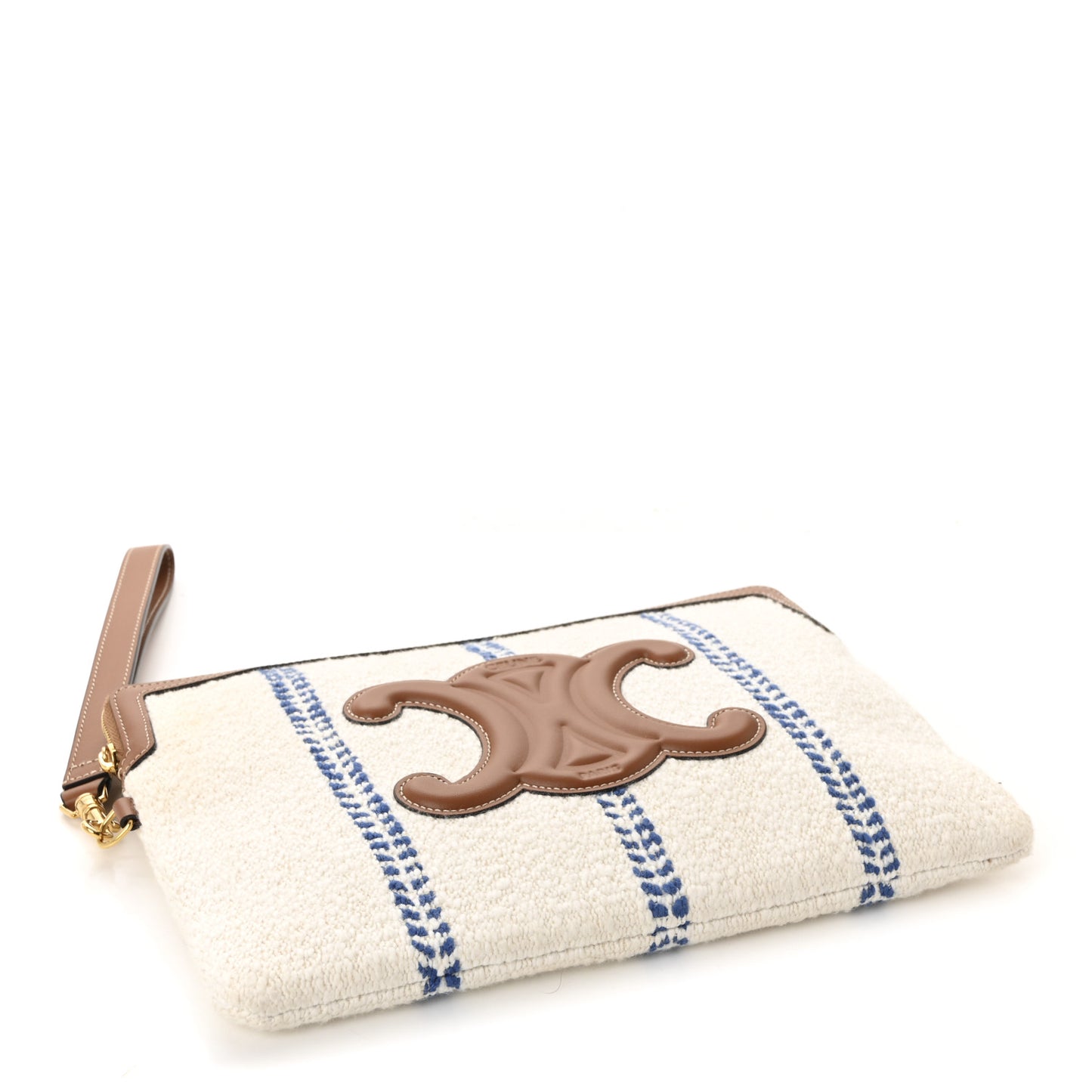 Canvas Calfskin Stripe Triomphe Pouch Thais White Blue