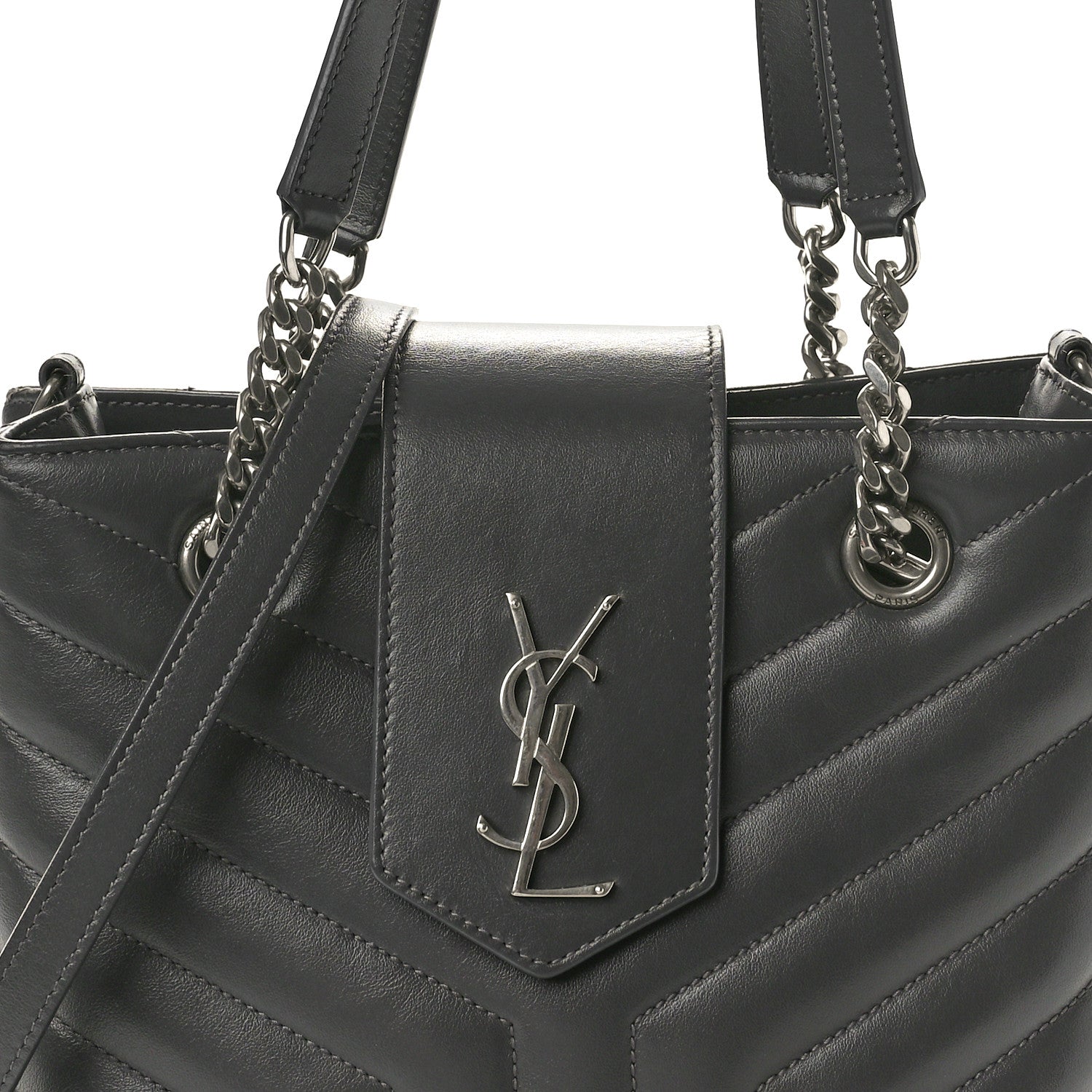 Saint Laurent Calfskin Y Quilted Monogram Small Loulou Shopper Grey 8 of 12