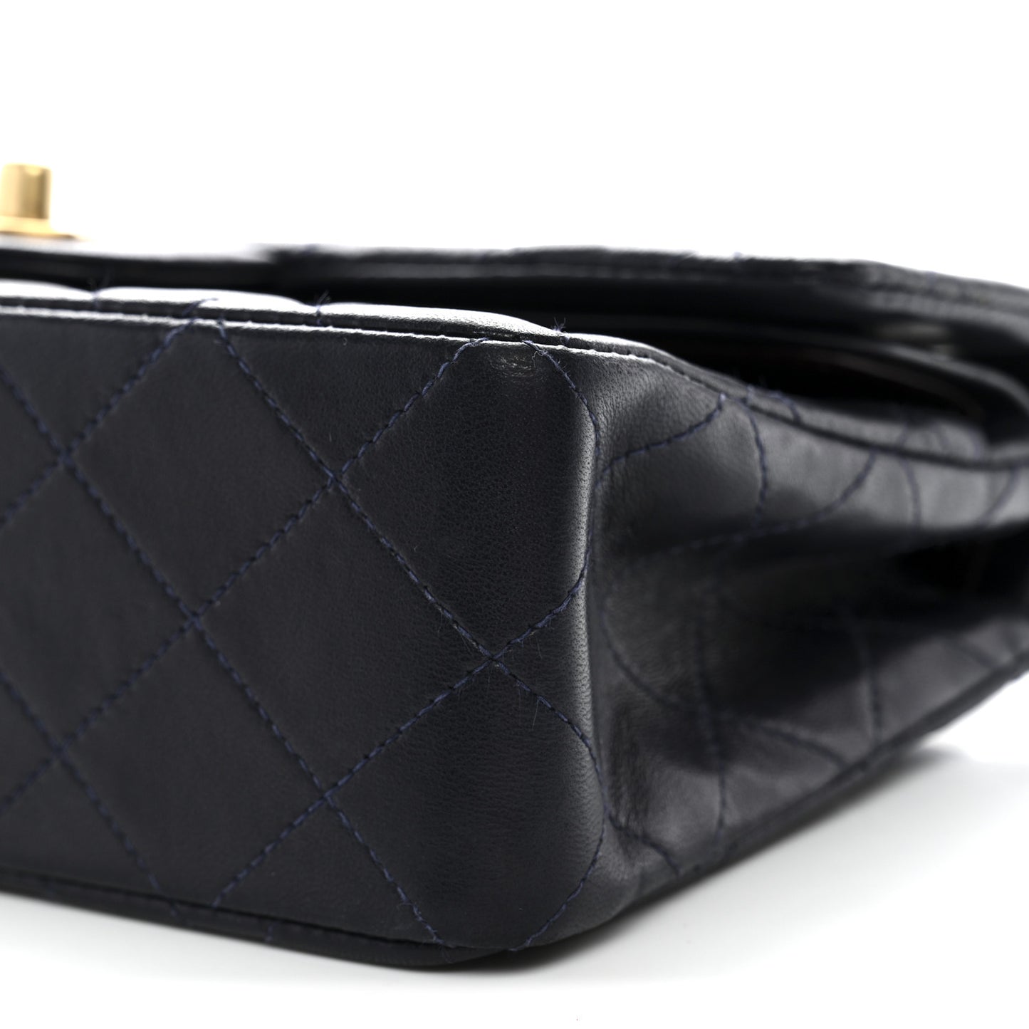 Lambskin Quilted Small Double Flap Navy