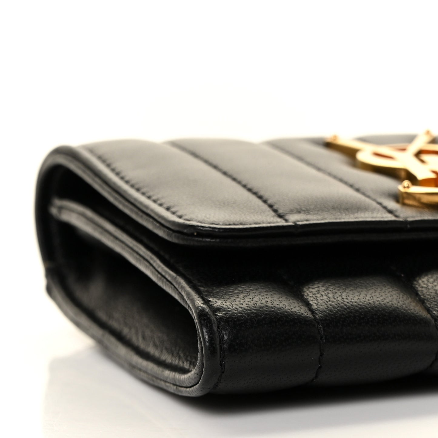 Lambskin Matelasse Monogram Vicky Tri-Fold Wallet Black