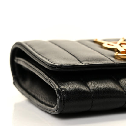 Saint Laurent Lambskin Matelasse Monogram Vicky Tri-Fold Wallet Black 7 of 9