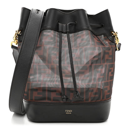 Fendi Mesh Vitello Grace F is Fendi FF 1974 Grande Mon Tresor Bucket Bag Marrone Black Ebano 1 of 10