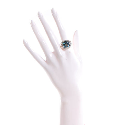 David Yurman Sterling Silver Diamond Blue Topaz 11mm Albion Ring 58 8.25 2 of 4