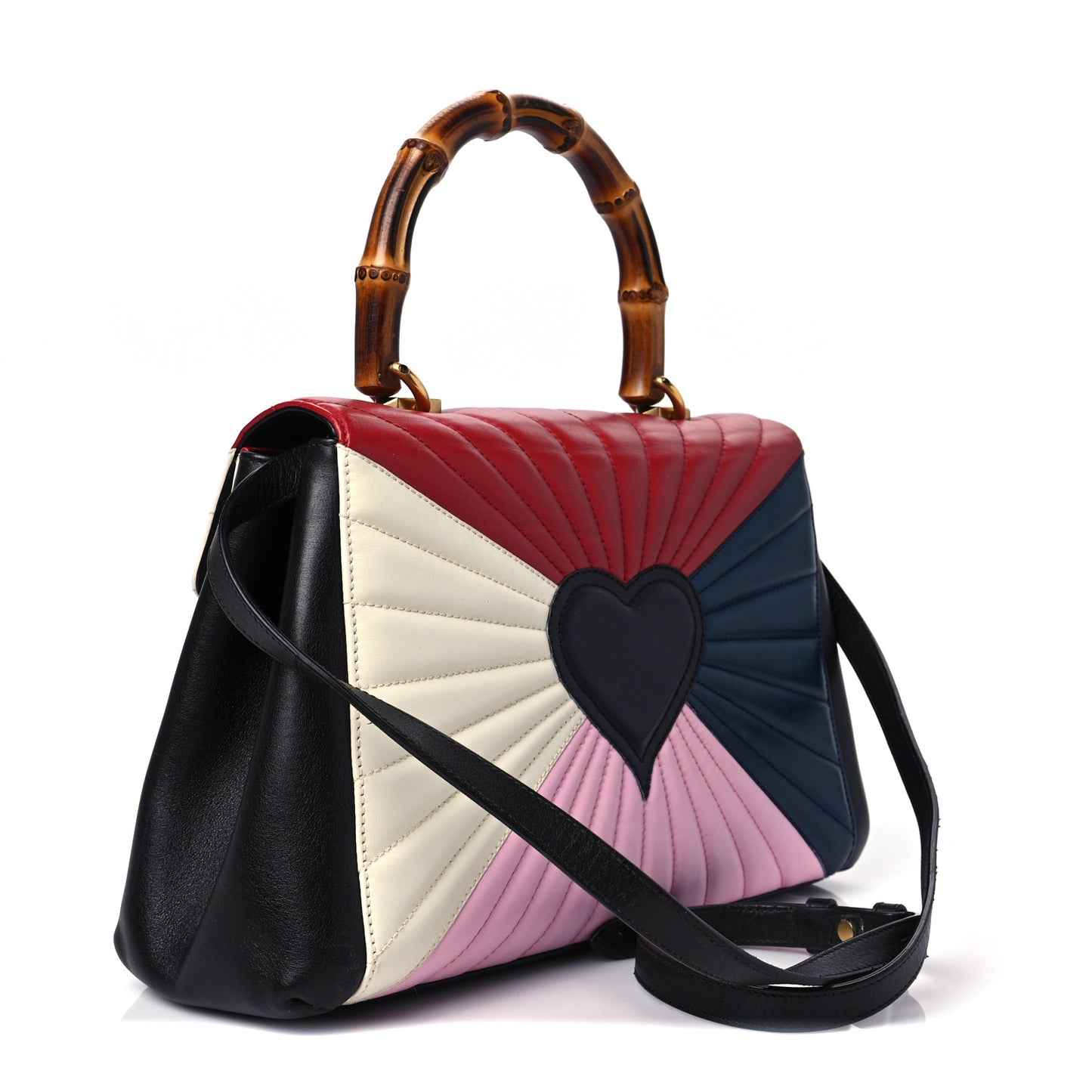 Calfskin Bamboo Trapuntata Queen Margaret Top Handle Bag Blue Agata Hibiscus Red Mystic White Sugar Pink