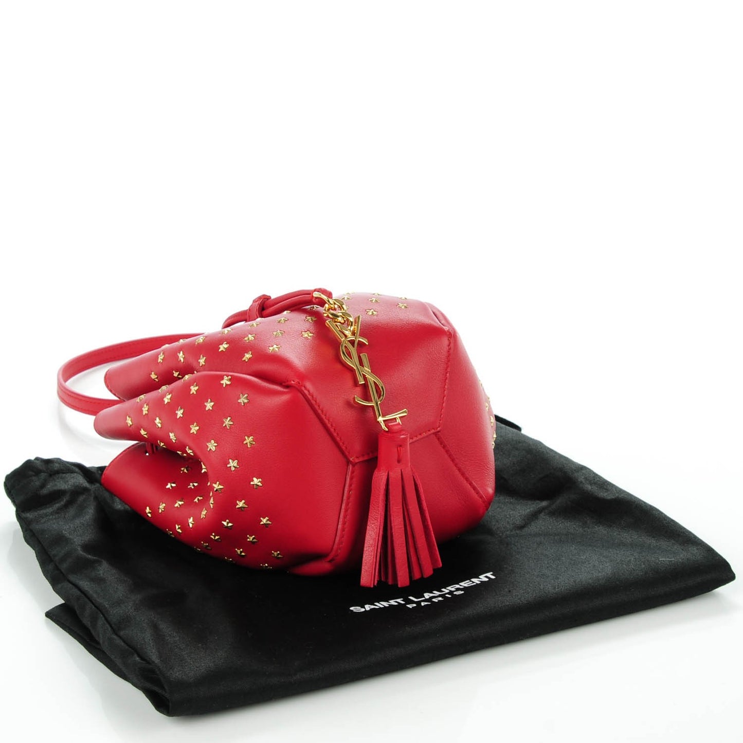 Calfskin Star Studded Small Monogram Bucket Bag Red