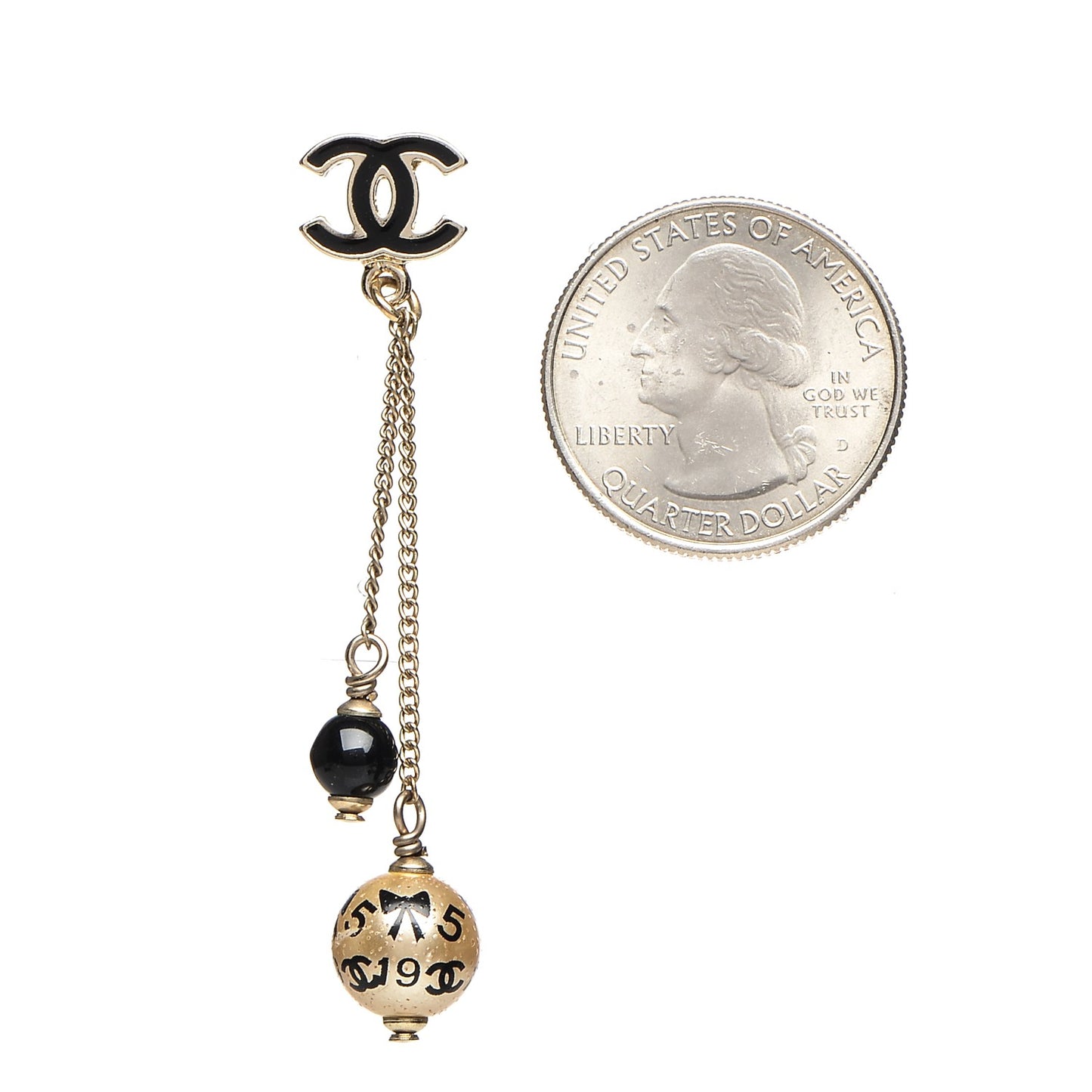 Enamel CC Pearl Dangle Earrings Black