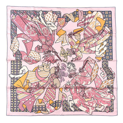 Hermes Silk Carre Duels Oniriques Scarf 90 Rose Pale Gris Jaune 1 of 3