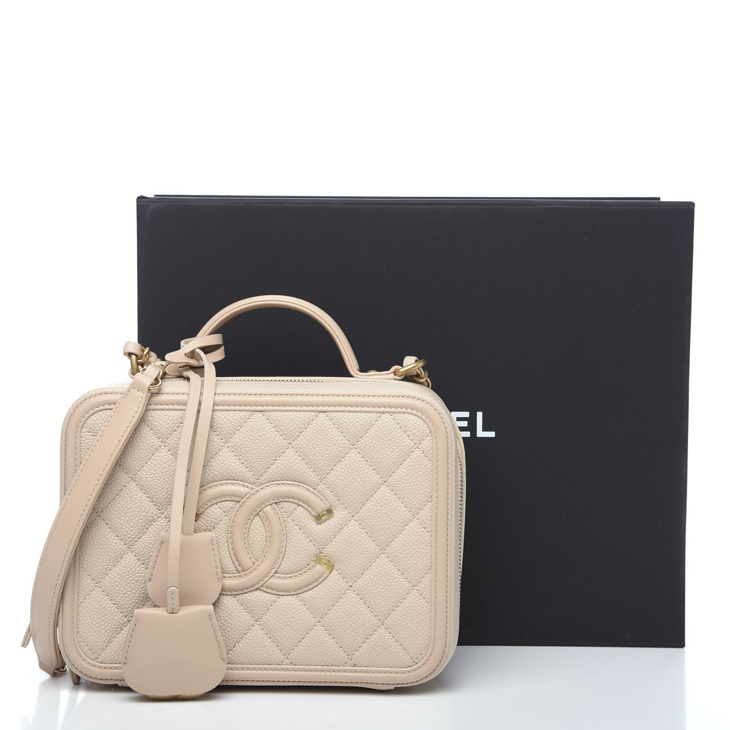 Chanel Caviar Quilted Medium CC Filigree Vanity Case Light Beige 9 of 9