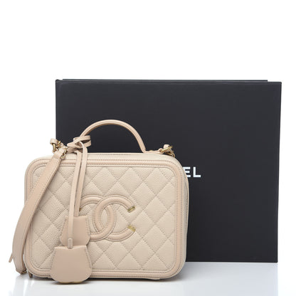 Chanel Caviar Quilted Medium CC Filigree Vanity Case Light Beige 9 of 9