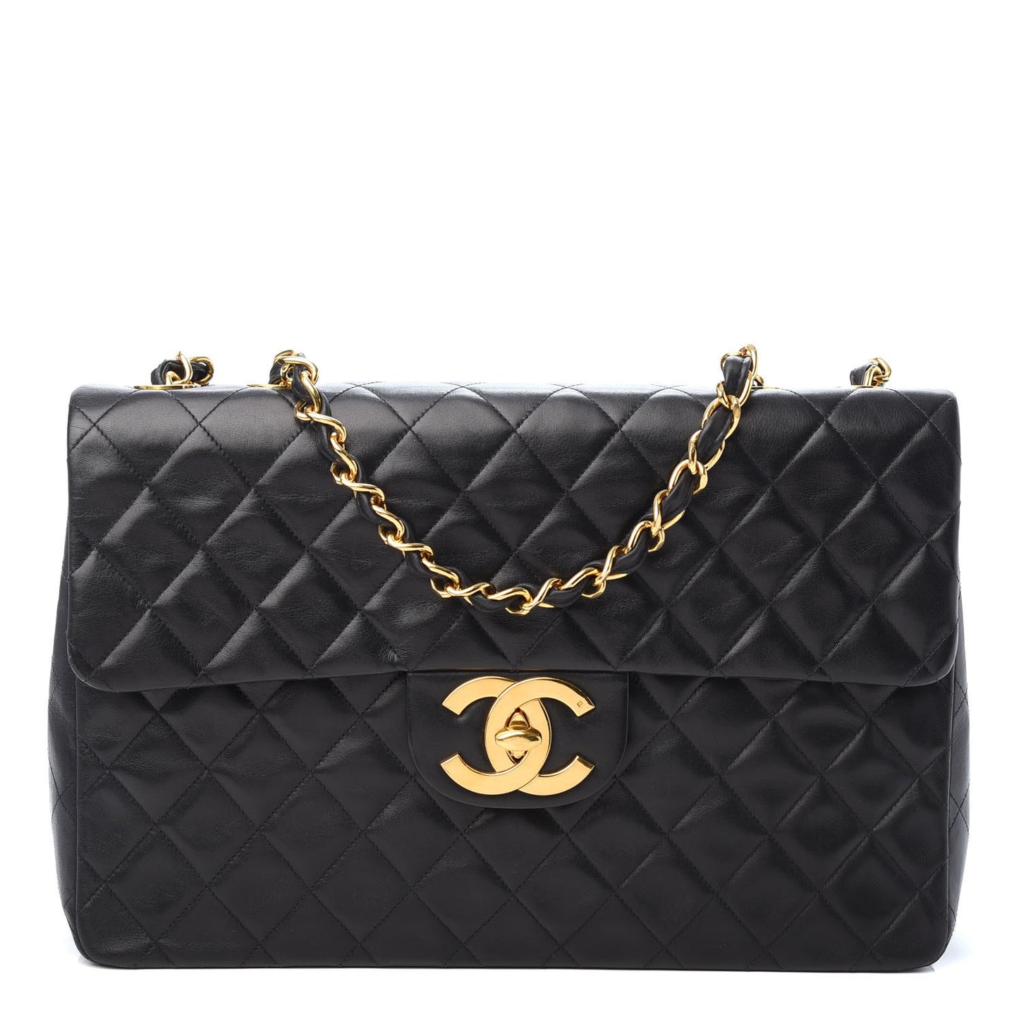 Lambskin Quilted XL Jumbo Single Flap Black